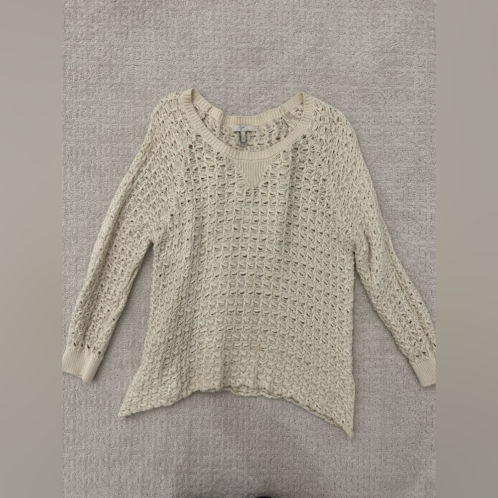 Joie Cream Open Knit Crewneck Long Sleeve Sweater Top